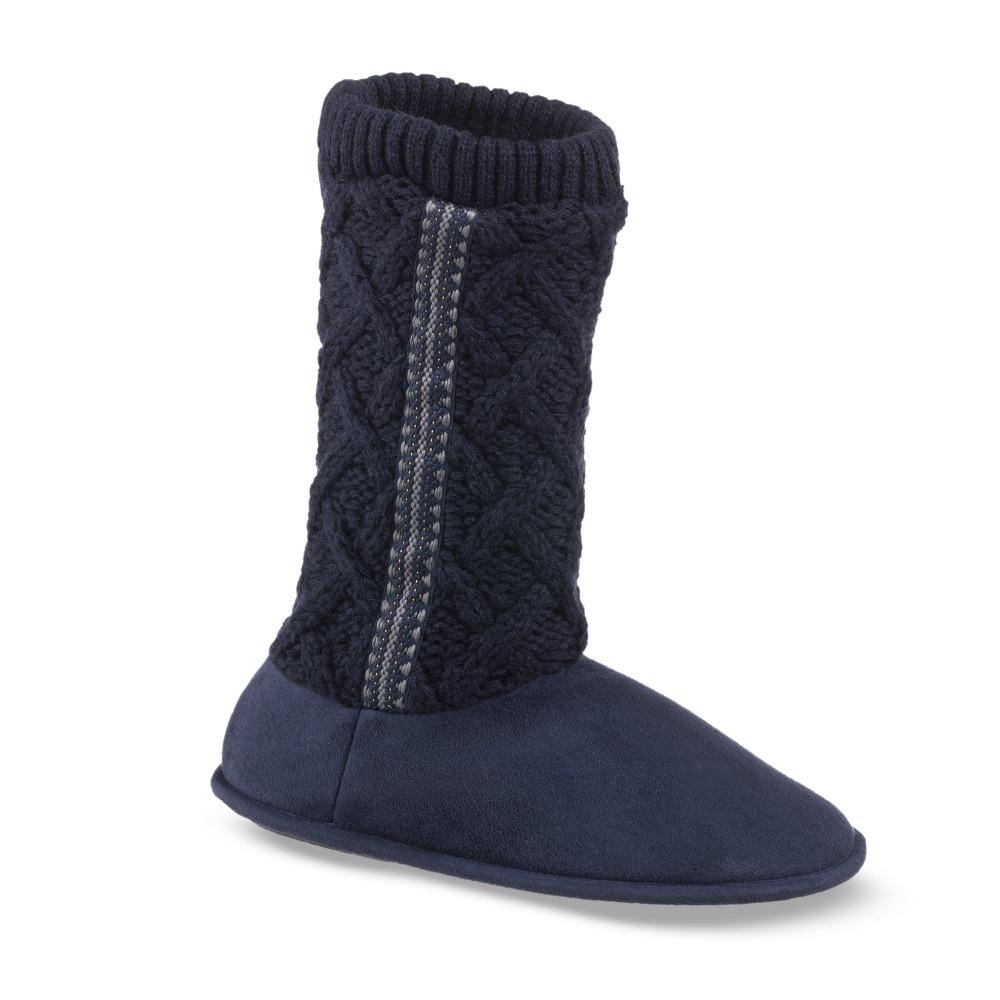 Women's Tessa Knit Tall Bootie Slippers in Navy Right Angled View