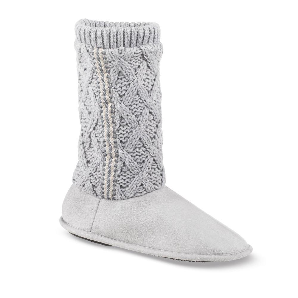 Women's Tessa Knit Tall Bootie Slippers in Stormy Grey Right Angled View
