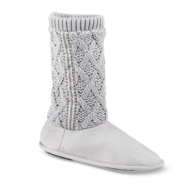 Women's Tessa Knit Tall Bootie Slippers in Stormy Grey Right Angled View