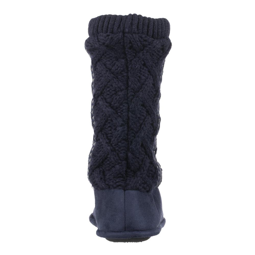 Women's Tessa Knit Tall Bootie Slippers Navy Back Heel
