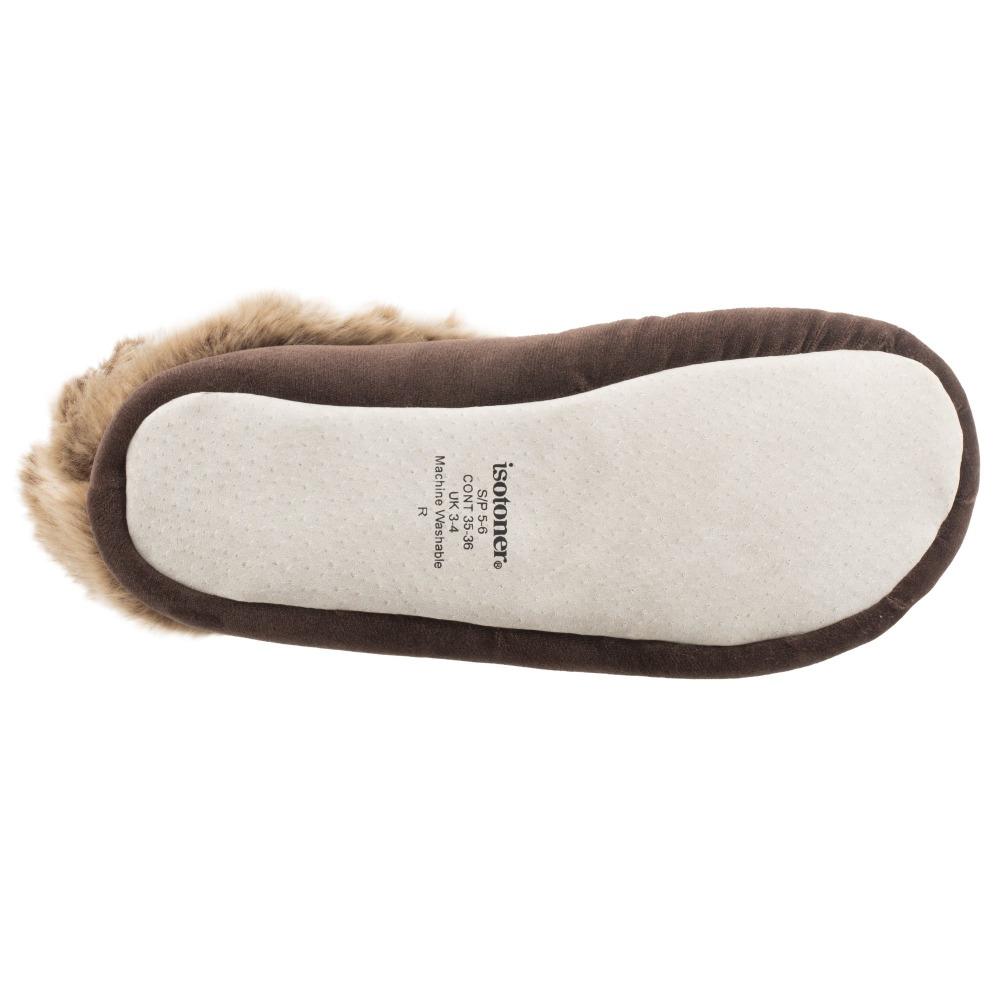 Women's Stretch Velour Sabrine Bootie Slippers in Dark Chocolate Bottom Sole Tread