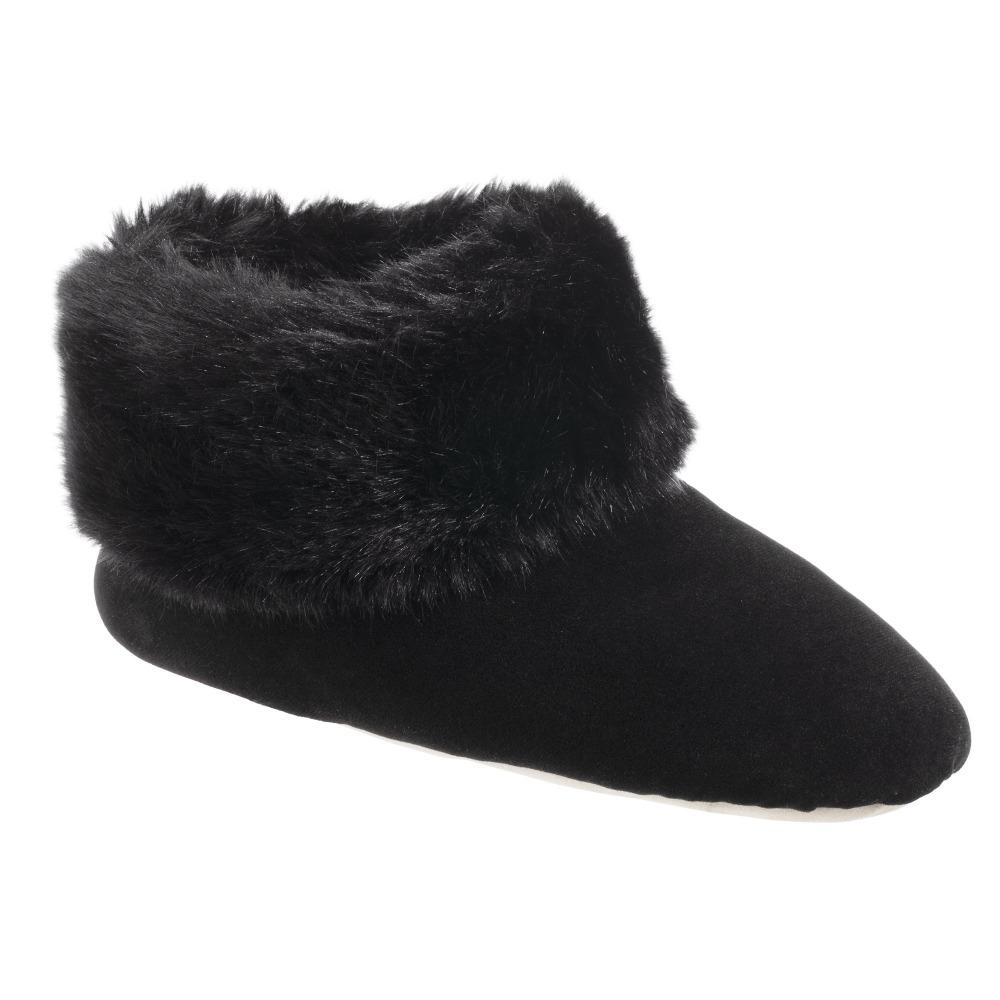 Women's Stretch Velour Sabrine Bootie Slippers in Black Right Angled View