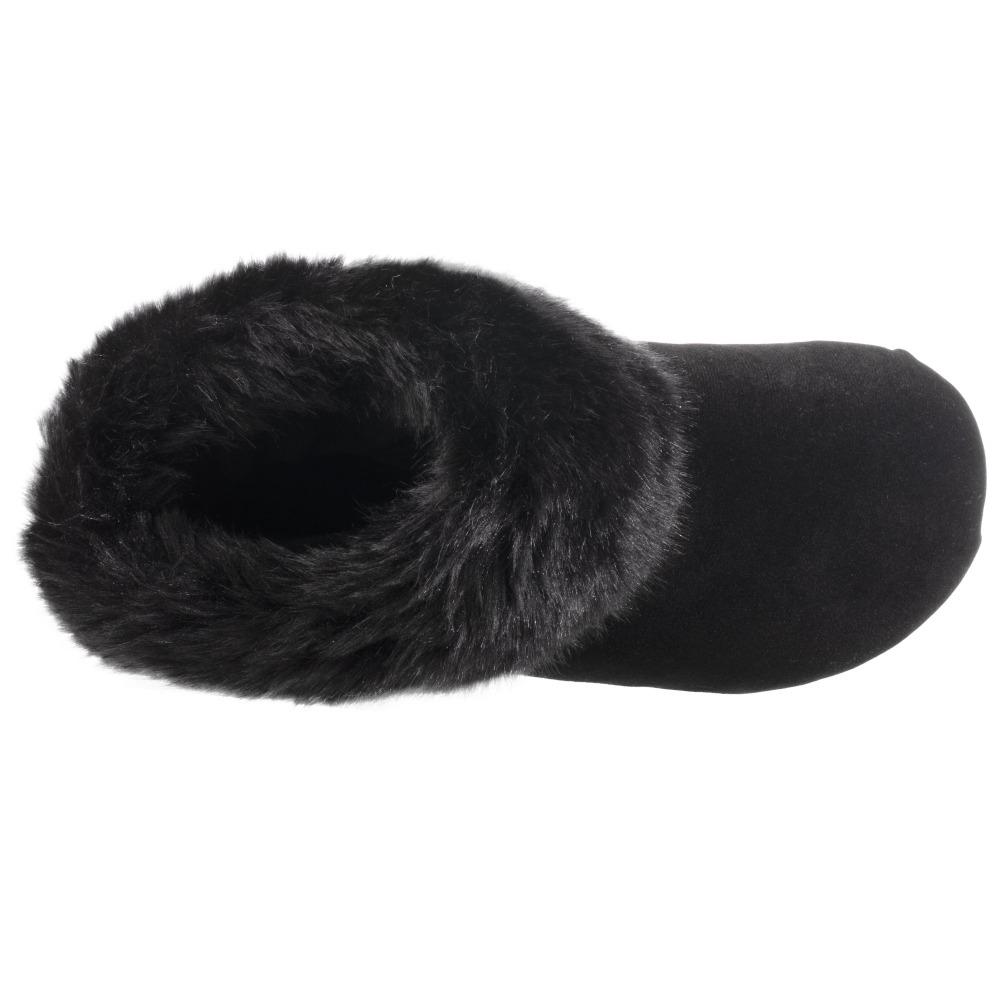 Women's Stretch Velour Sabrine Bootie Slippers in Black Inside Top View