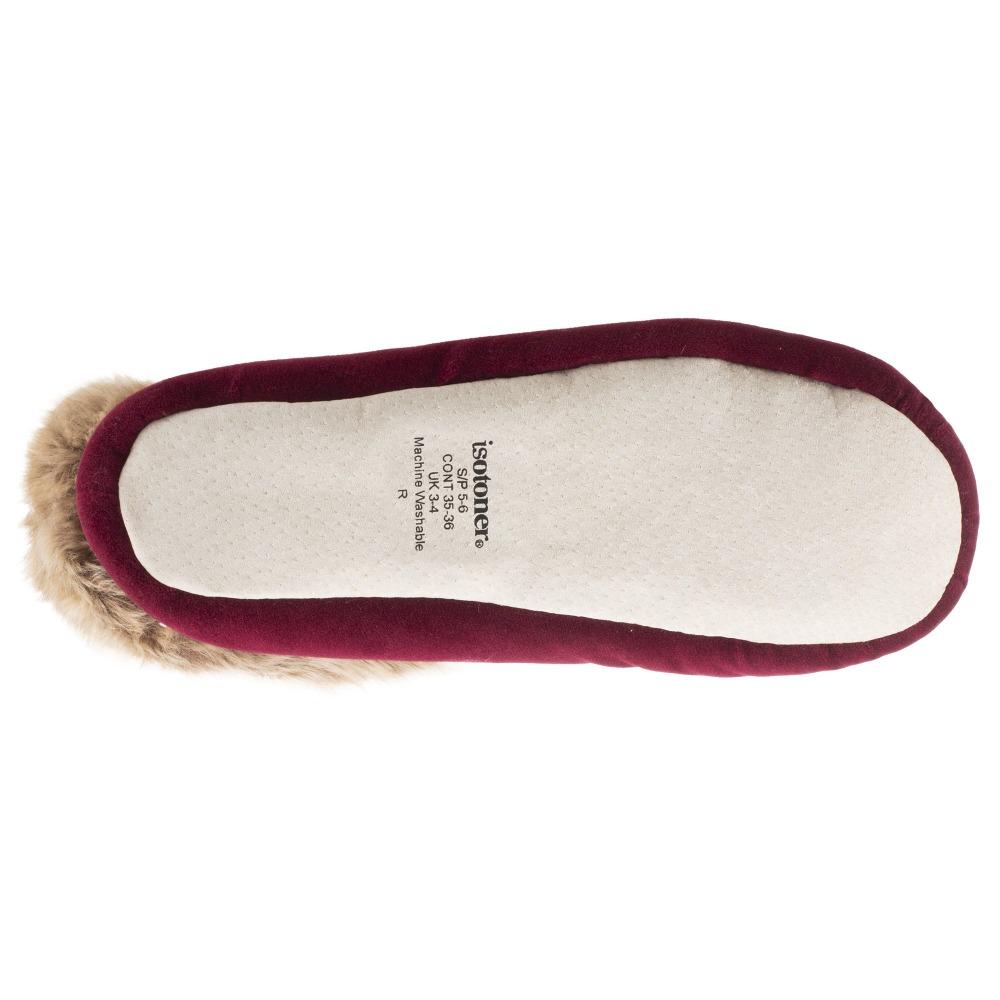 Women's Stretch Velour Sabrine Bootie Slippers in Henna (Maroon) Bottom Sole Tread