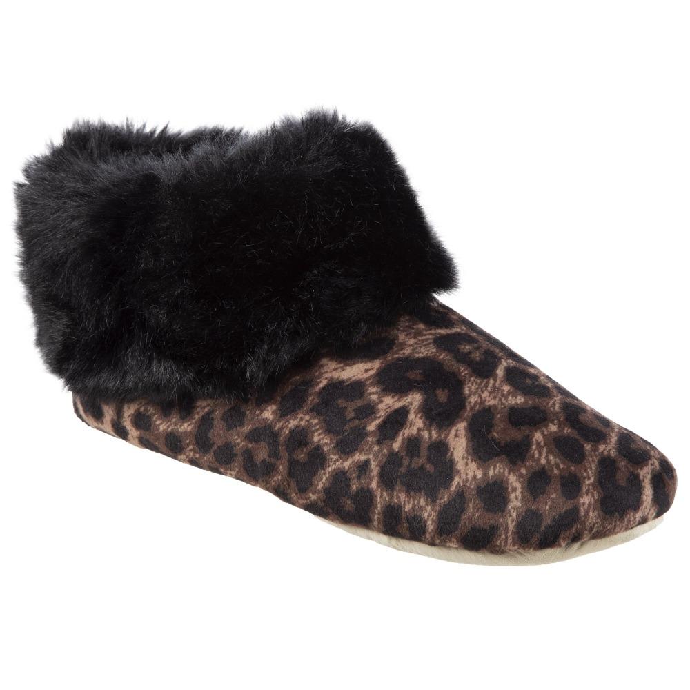 Women's Stretch Velour Sabrine Bootie Slippers in Cheetah Right Angled View