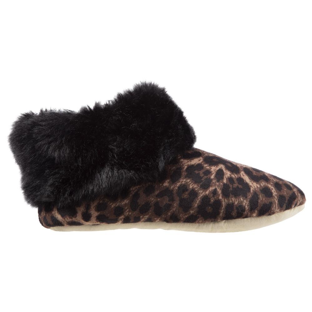 Women's Stretch Velour Sabrine Bootie Slippers in Cheetah Profile