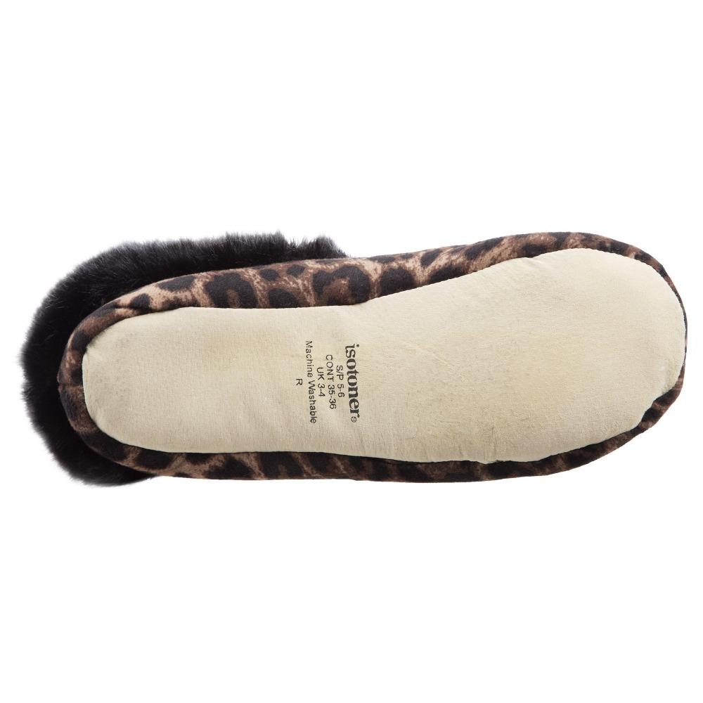 Women's Stretch Velour Sabrine Bootie Slippers in Cheetah Bottom Sole Tread