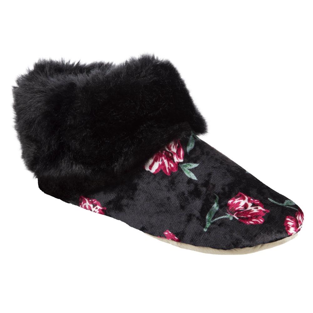Women's Stretch Velour Sabrine Bootie Slippers in Floral Right Angled View