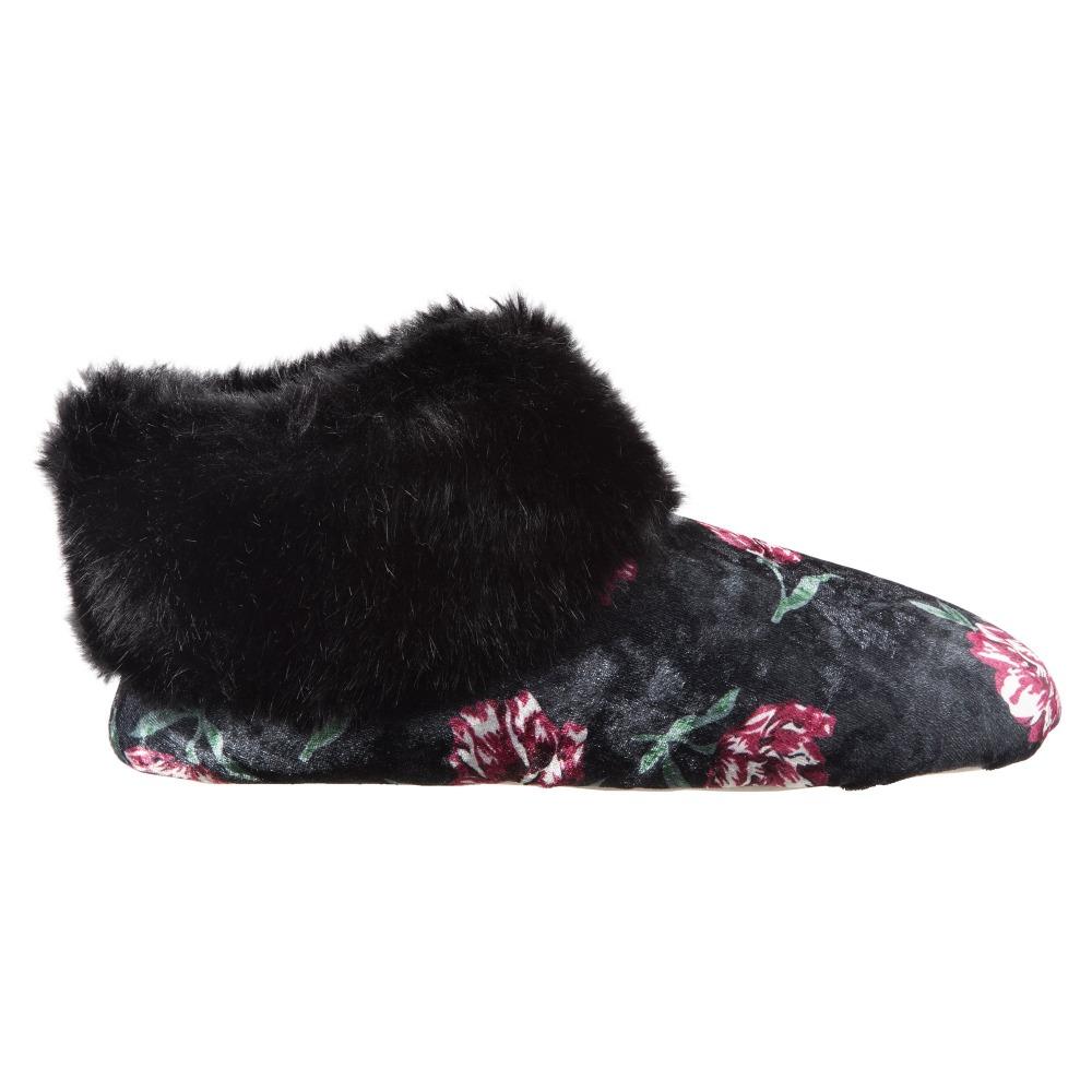Women's Stretch Velour Sabrine Bootie Slippers in Floral Profile
