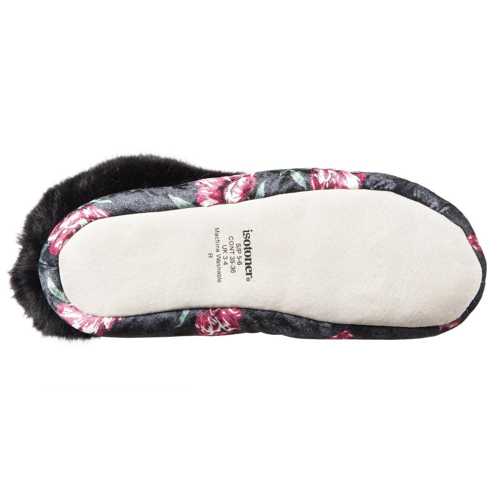 Women's Stretch Velour Sabrine Bootie Slippers in Floral Bottom Sole Tread