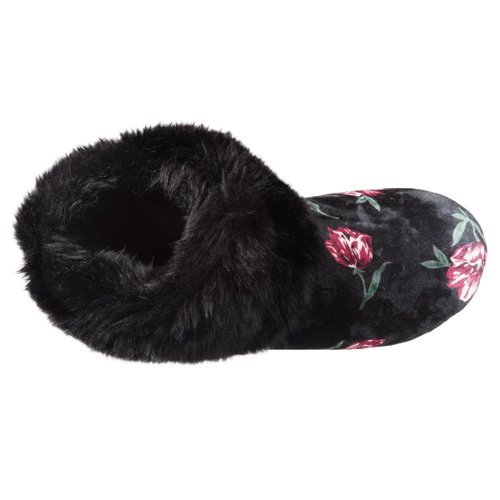 Women's Stretch Velour Sabrine Bootie Slippers in Floral Inside Top View