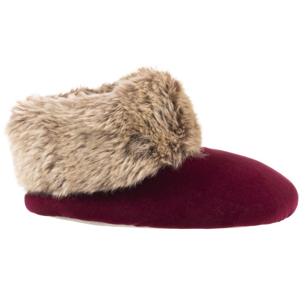 Women's Stretch Velour Sabrine Bootie Slippers in Henna (Maroon) Profile
