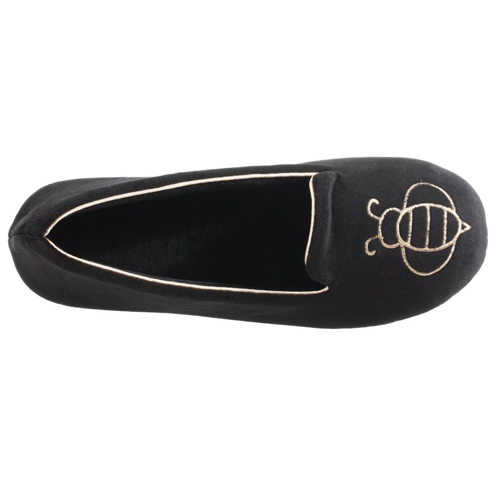Women's Velour Conversational Smoking Slippers Black Inside Top View