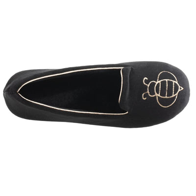 Women's Velour Conversational Smoking Slippers Black Inside Top View