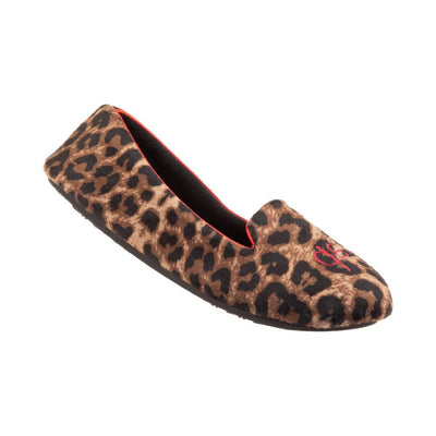 Women's Velour Conversational Smoking Slippers in Cheetah Cat Nap Right Angled View
