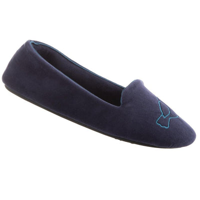Women's Velour Conversational Smoking Slippers in Navy Blue Love Birds Right Angled View