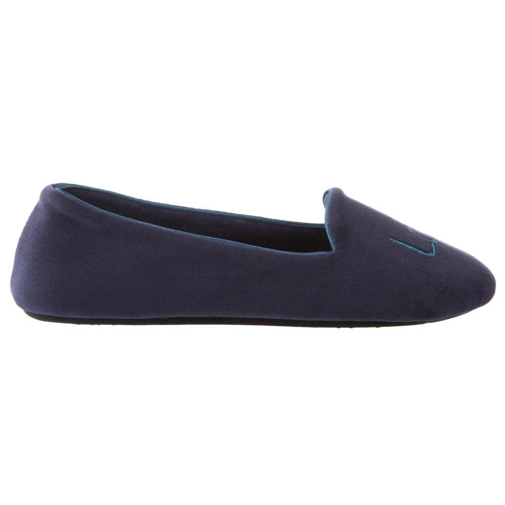 Women's Velour Conversational Smoking Slippers Navy Blue Profile
