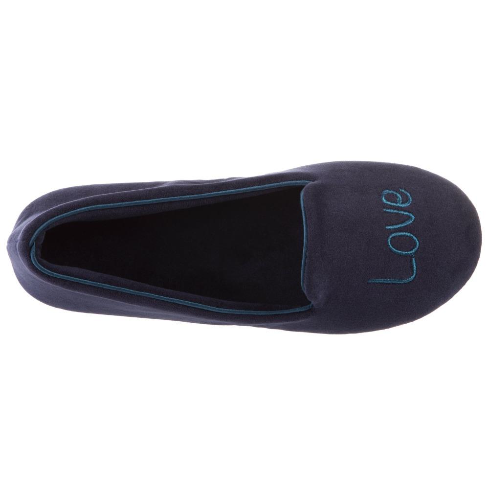 Women's Velour Conversational Smoking Slippers Navy Blue Inside Top View