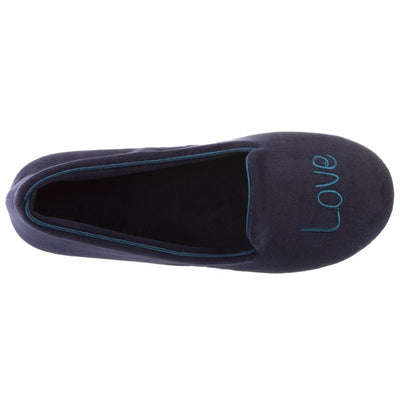 Women's Velour Conversational Smoking Slippers Navy Blue Inside Top View