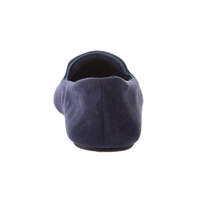 Women's Velour Conversational Smoking Slippers Navy Blue Back Heel