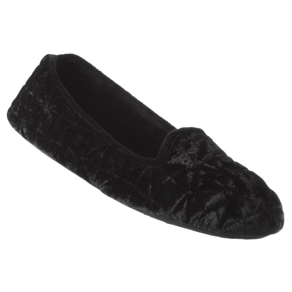 Women's Stephanie Crushed Velour Closed Back Slippers in Black Right Angled View