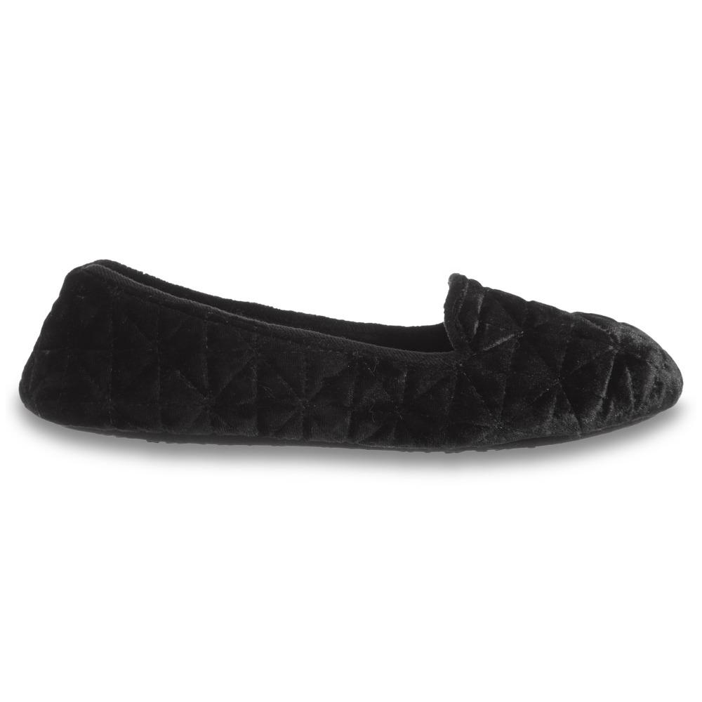 Women's Stephanie Crushed Velour Closed Back Slippers in Black Profile