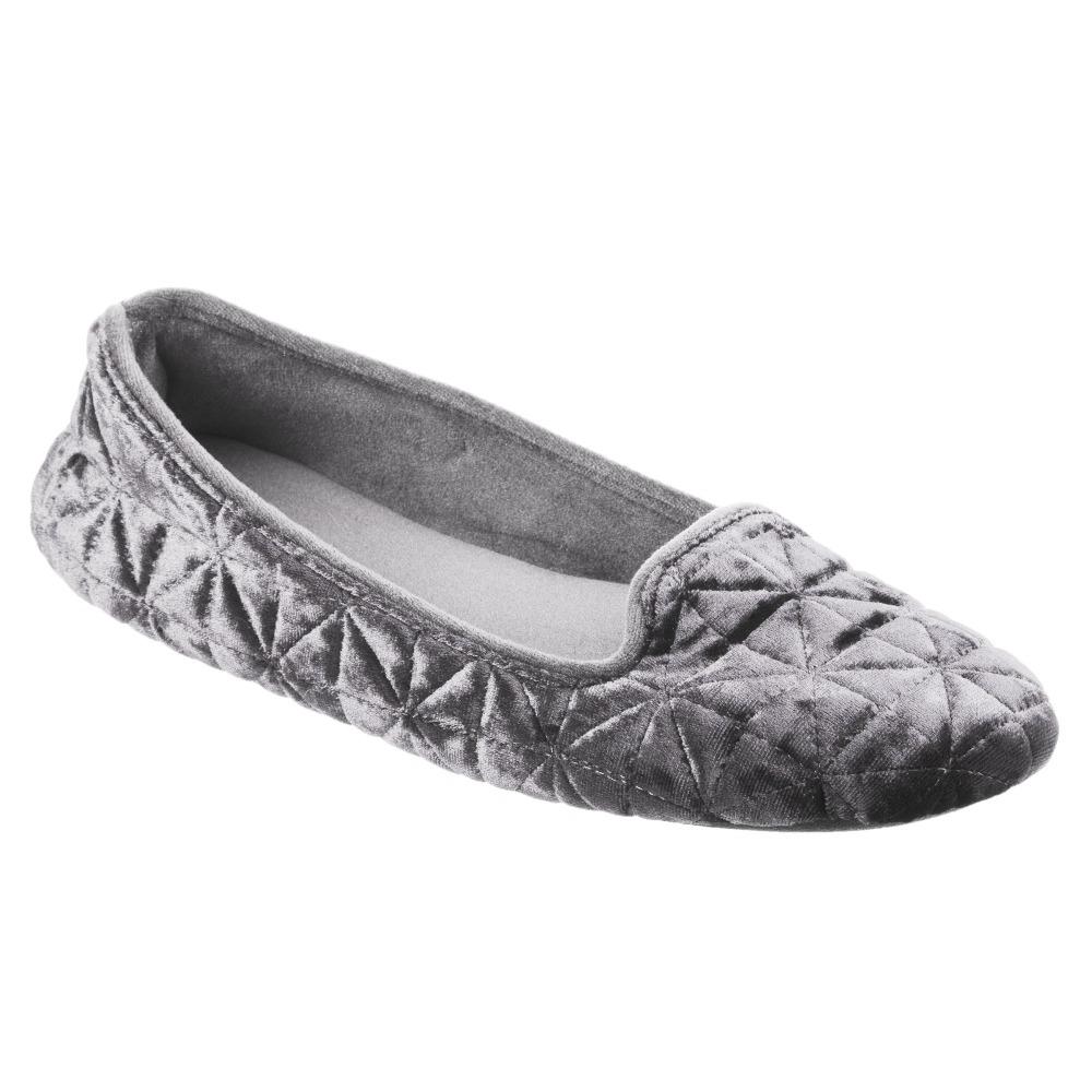 Women's Stephanie Crushed Velour Closed Back Slippers in Light Grey Right Angled View