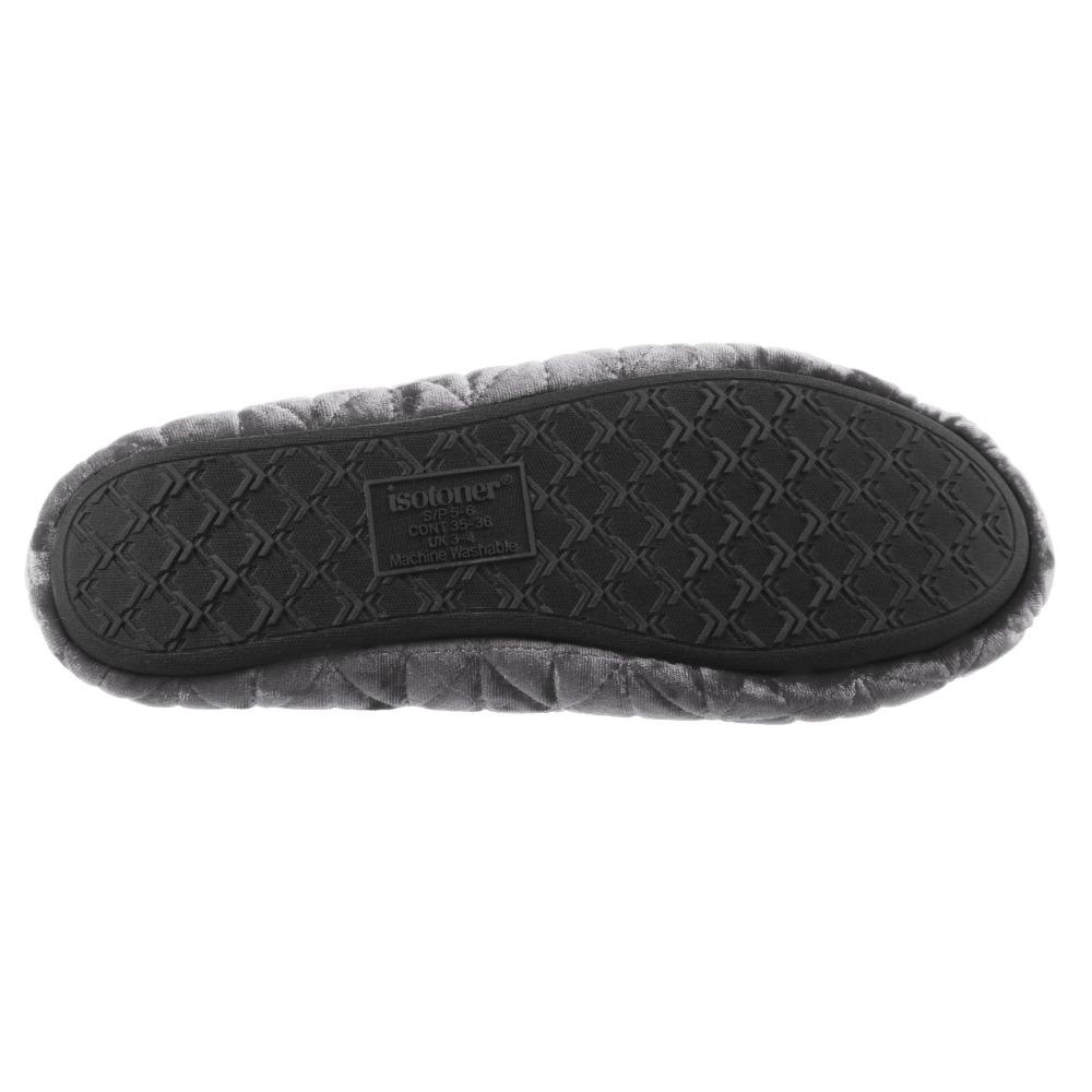 Women's Stephanie Crushed Velour Closed Back Slippers in Light Grey Bottom Sole Tread