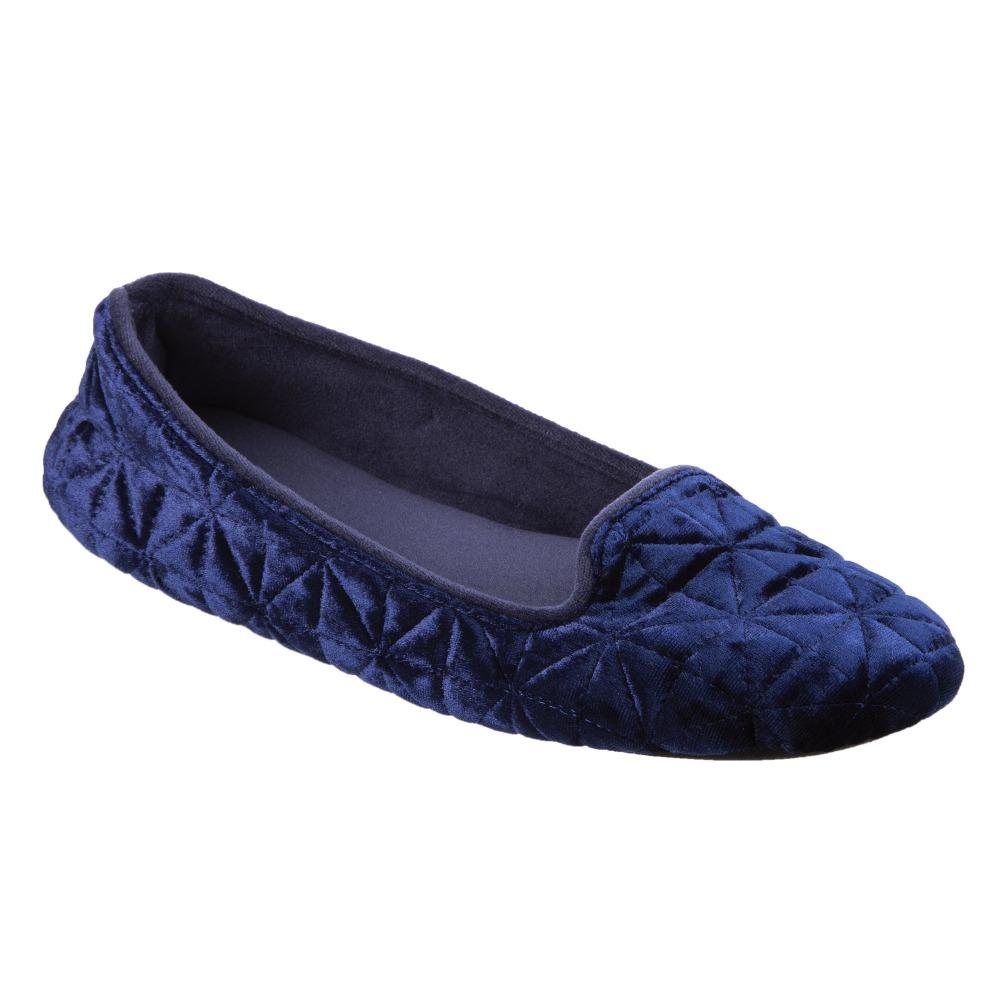 Women's Stephanie Crushed Velour Closed Back Slippers in Navy Blue Right Angled View