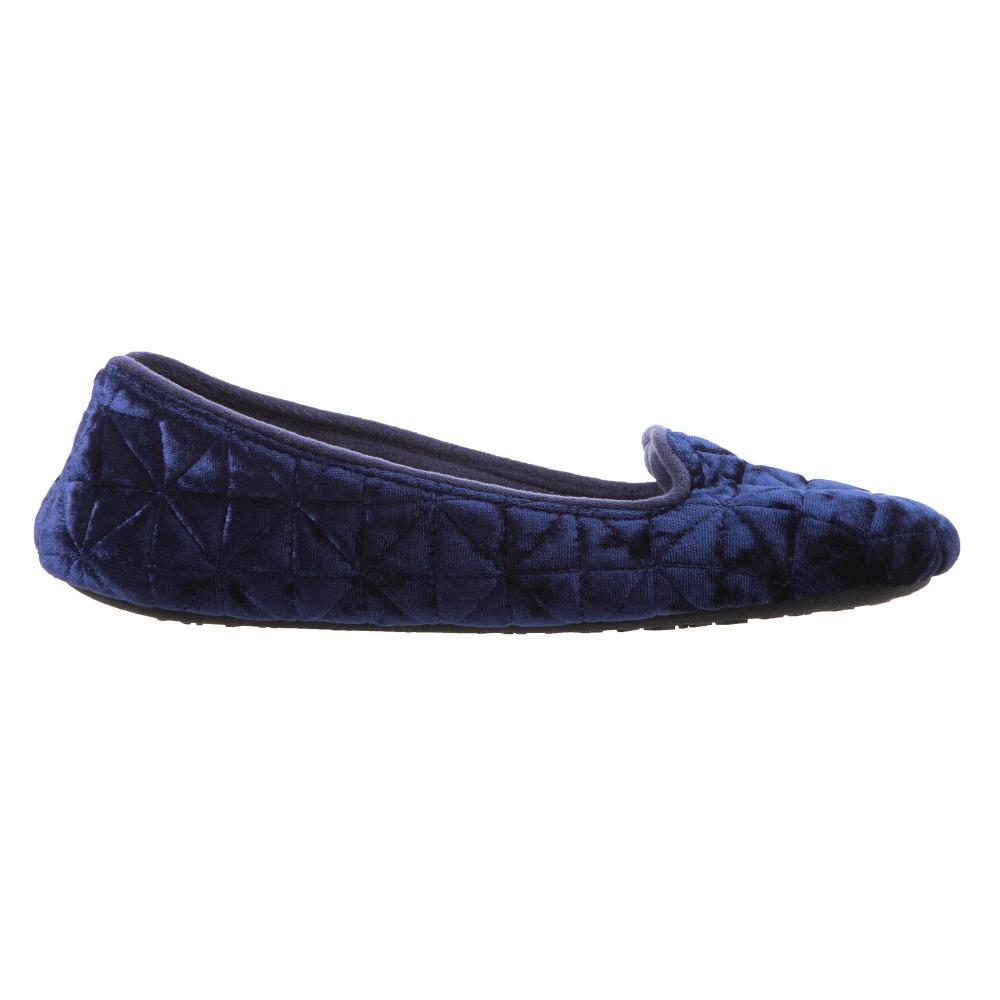 Women's Stephanie Crushed Velour Closed Back Slippers in Navy Blue Profile