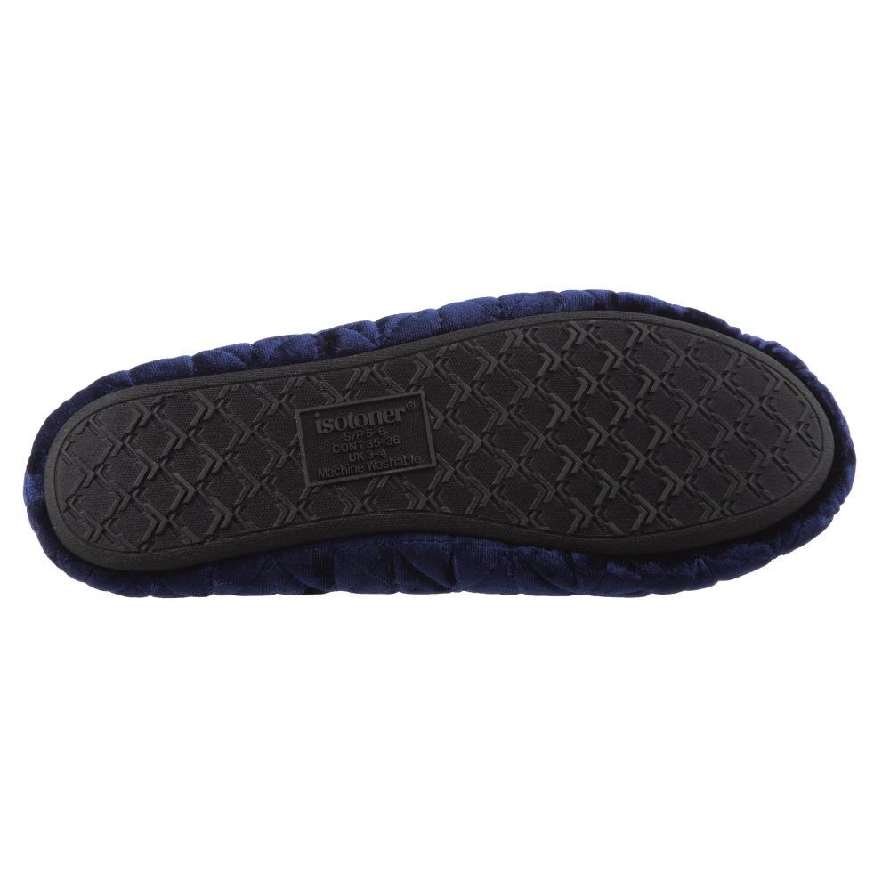 Women's Stephanie Crushed Velour Closed Back Slippers in Navy Blue Bottom Sole Tread