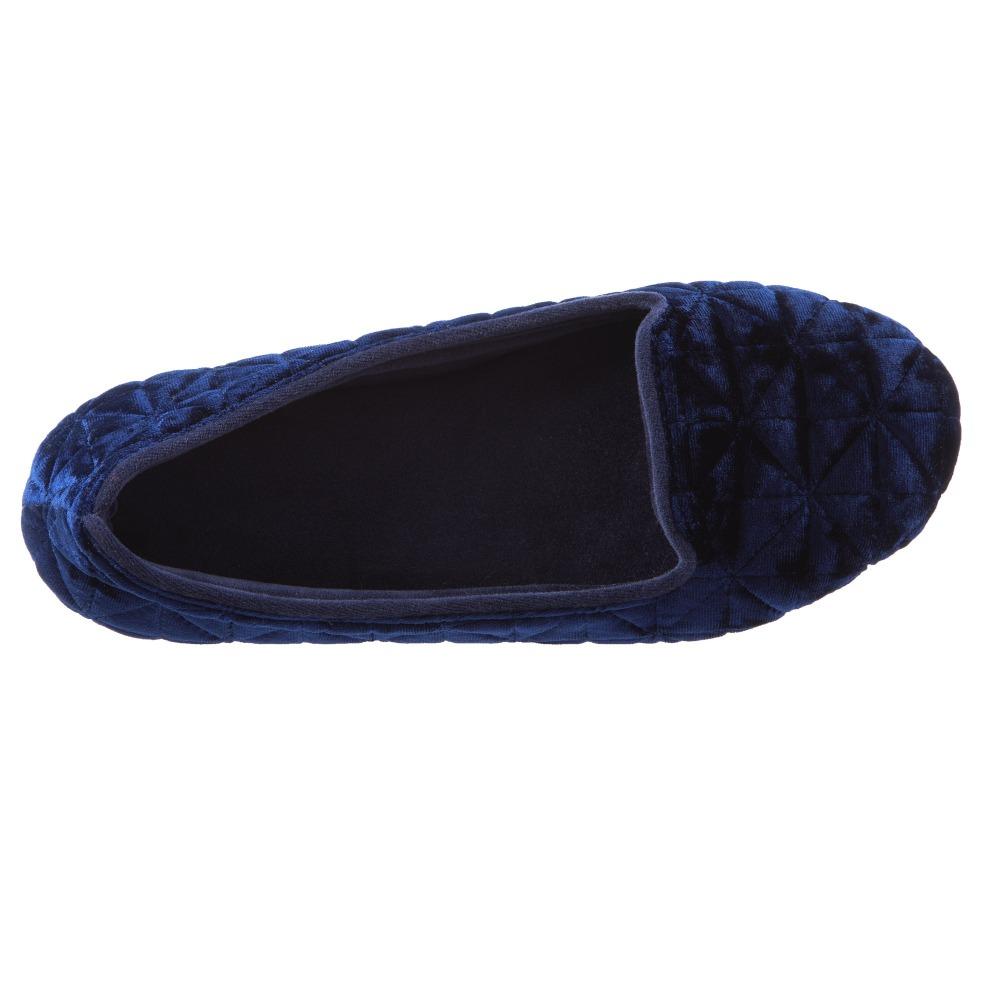 Women's Stephanie Crushed Velour Closed Back Slippers in Navy Blue Inside Top View