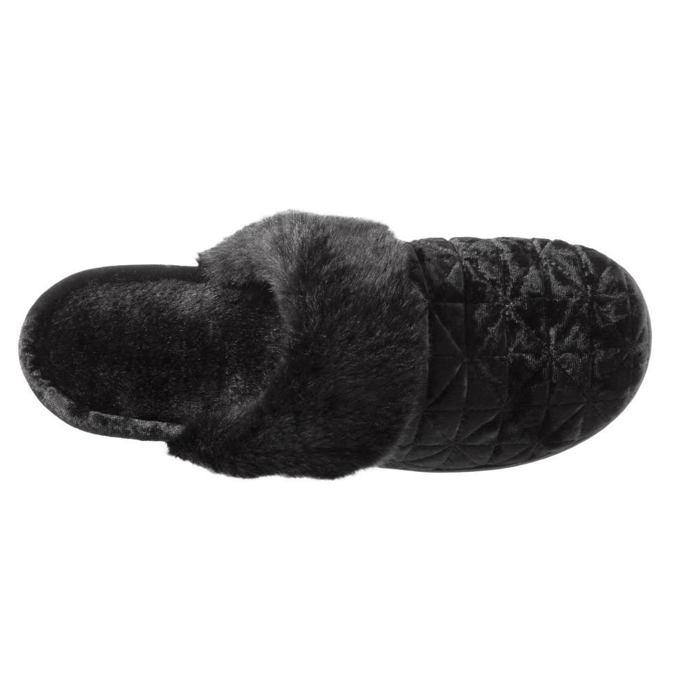 Women's Crushed Velour Stephanie Clog Slippers in Black Inside Top View