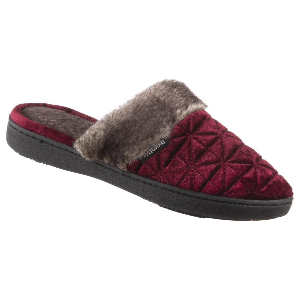 Women's Crushed Velour Stephanie Clog Slippers in Henna Red Right Angled View