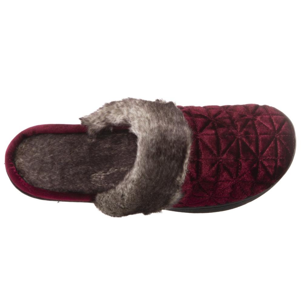 Women's Crushed Velour Stephanie Clog Slippers in Henna Red Inside Top View