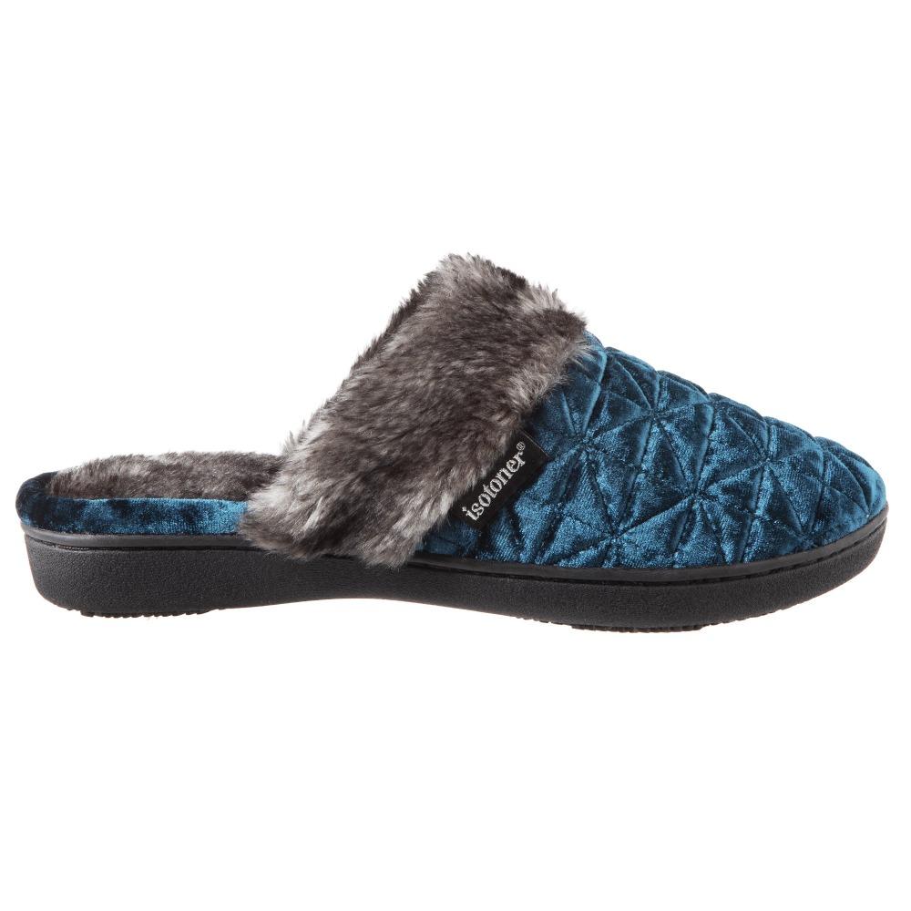 Women's Crushed Velour Stephanie Clog Slippers in Moroccan Blue Profile