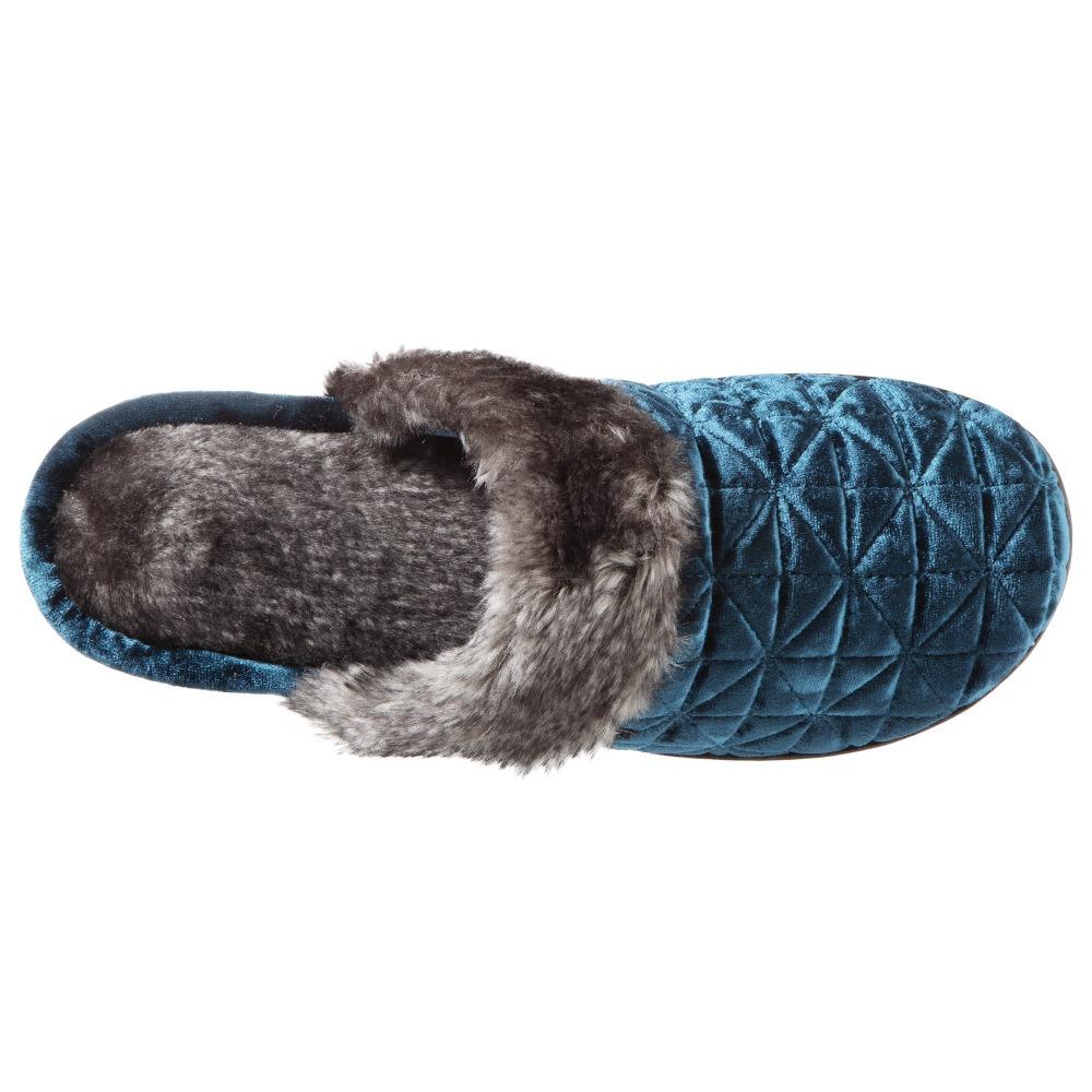 Women's Crushed Velour Stephanie Clog Slippers in Moroccan Blue Inside Top View