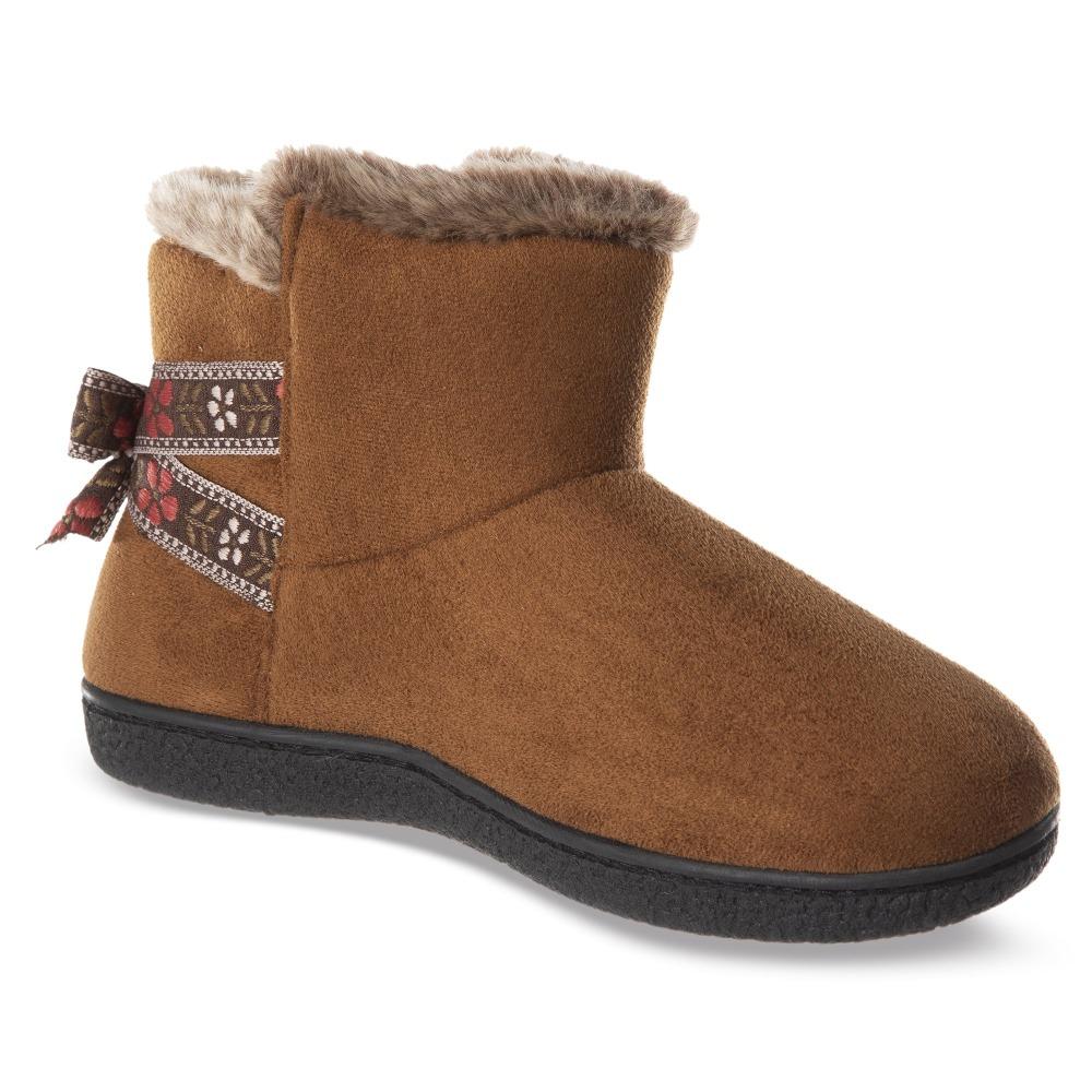 Women's Microsuede Nora Bootie Slippers in Cognac Right Angled View