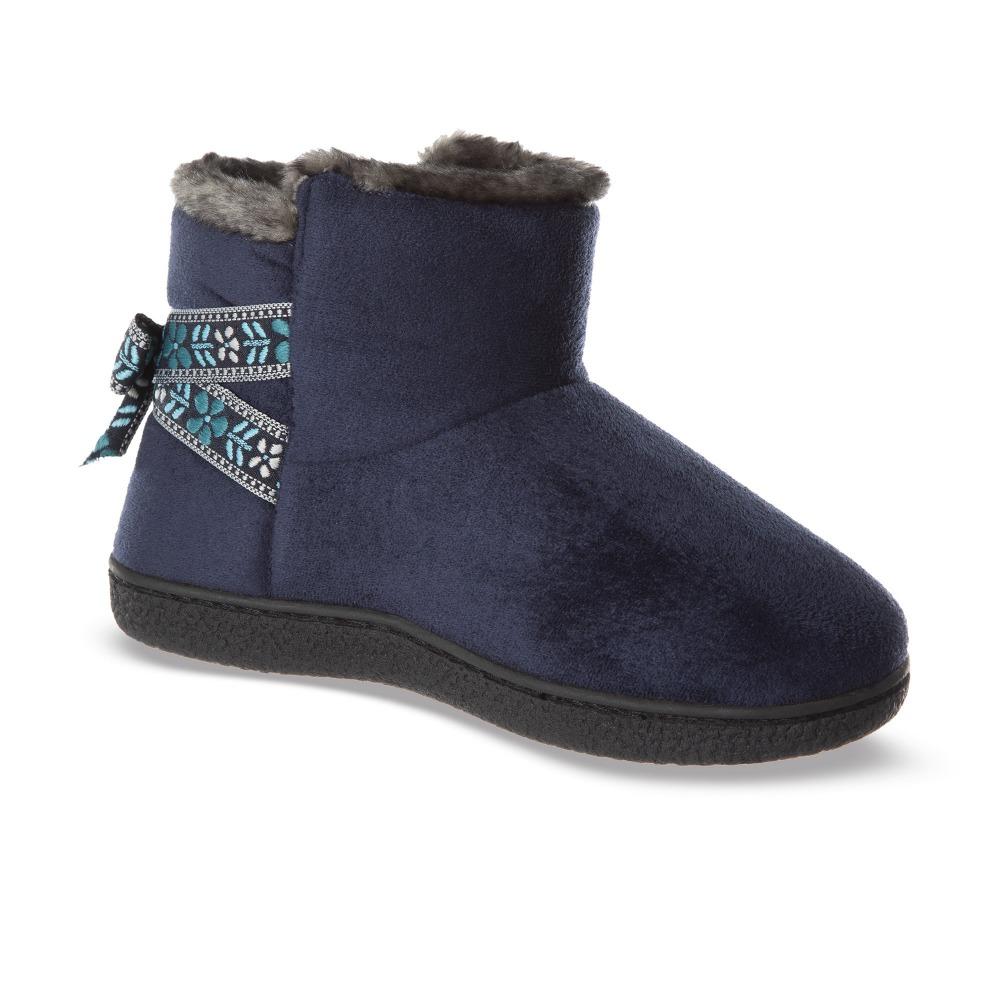 Women's Microsuede Nora Bootie Slippers in Navy Blue Right Angled View
