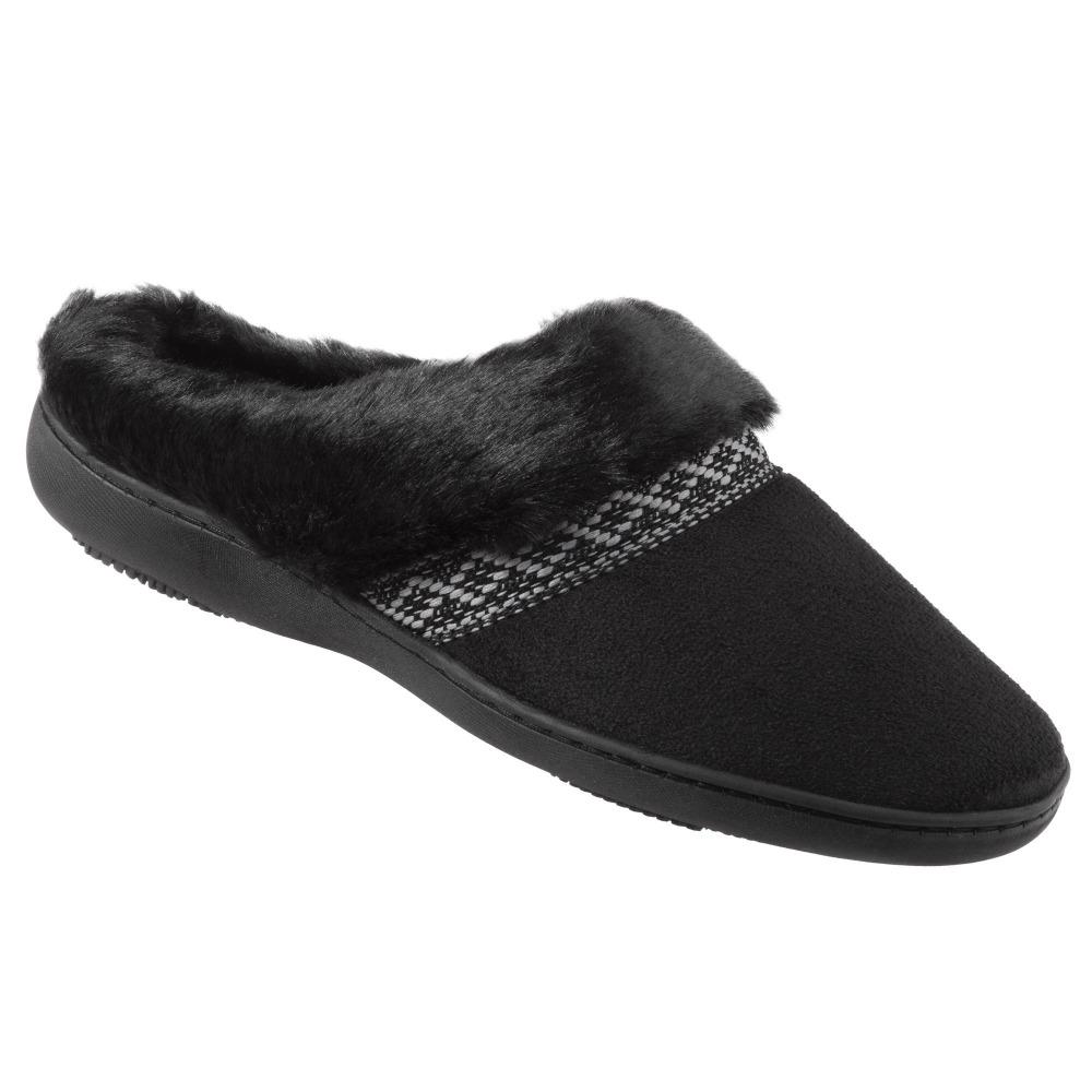 Women's Microsuede Basil Hoodback Slippers in Black Right Angled View