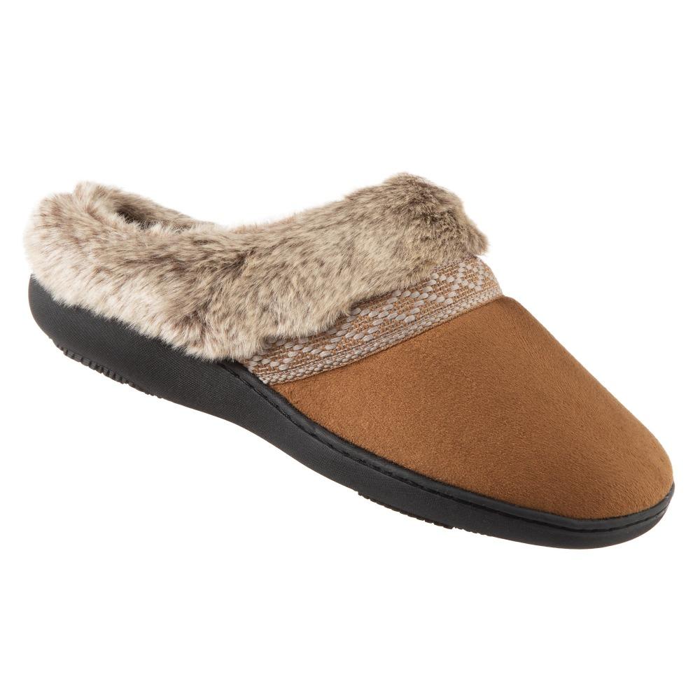 Women's Microsuede Basil Hoodback Slippers in Cognac Right Angled View
