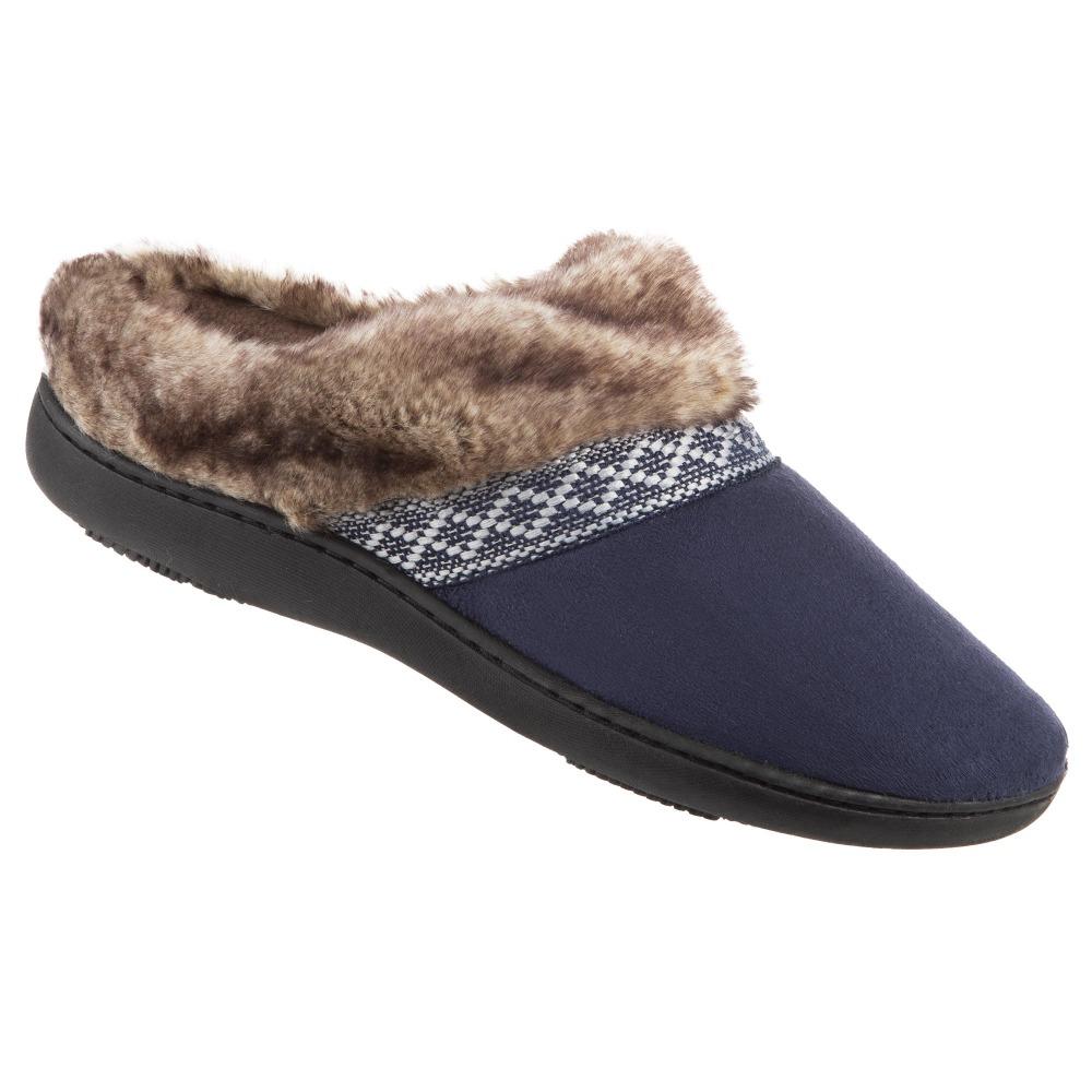 Women's Microsuede Basil Hoodback Slippers in Navy Blue Right Angled View