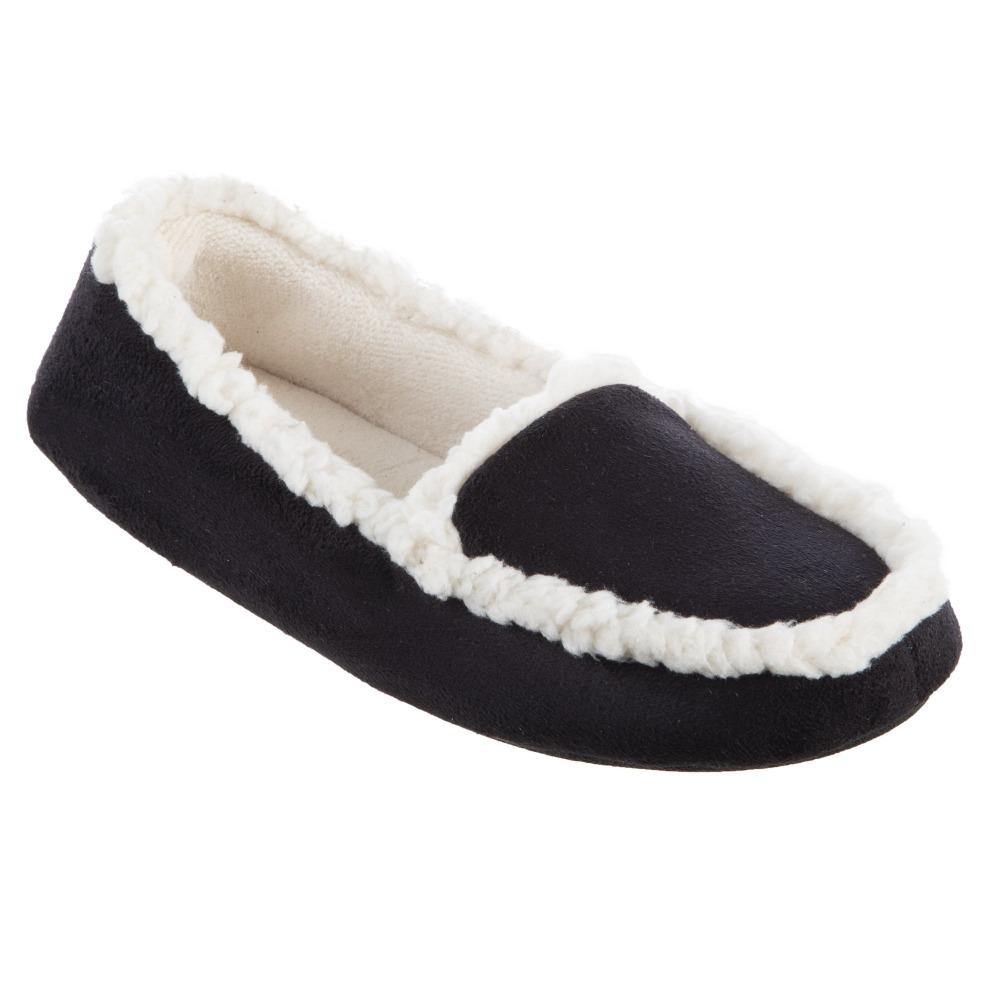 Women's Microsuede Alex Moccasin Slippers in Black Right Angled View
