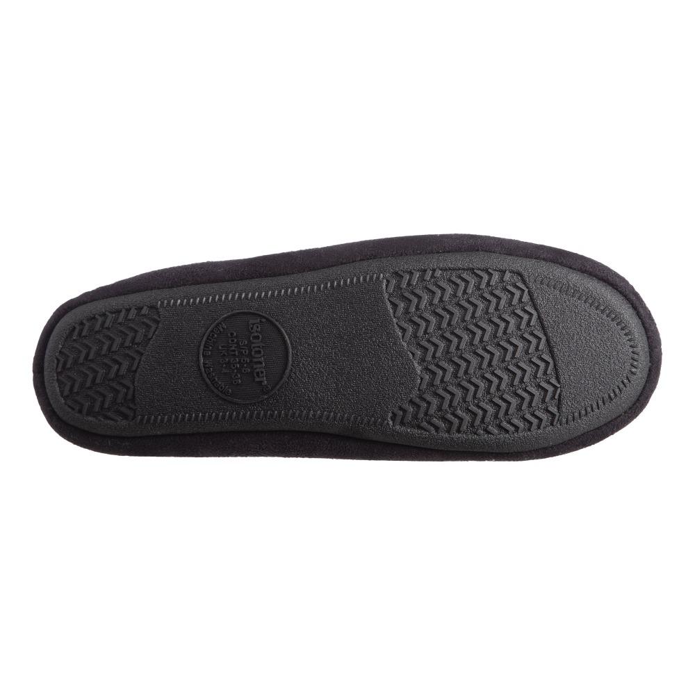 Women's Microsuede Alex Moccasin Slippers in Black Bottom Sole Tread