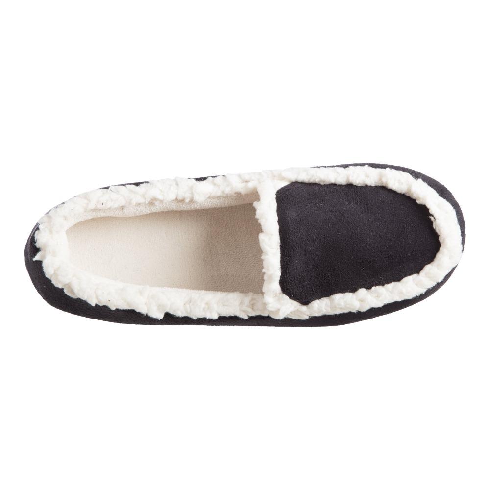 Women's Microsuede Alex Moccasin Slippers in Black Inside Top View