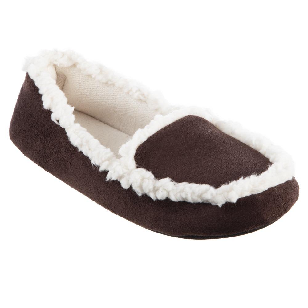 Women's Microsuede Alex Moccasin Slippers in Dark Chocolate Right Angled View