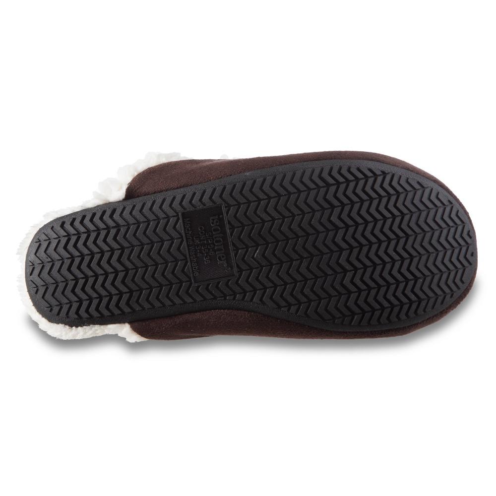 Women's Alex Microsuede Scuff Slippers in Dark Chocolate Bottom Sole Tread