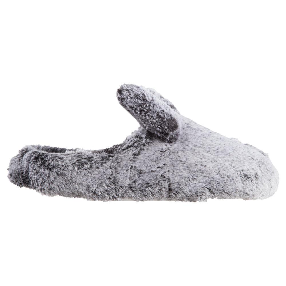 Women's Faux Fur Fey Novelty Hoodback Slippers in Black Bunny Ears Profile