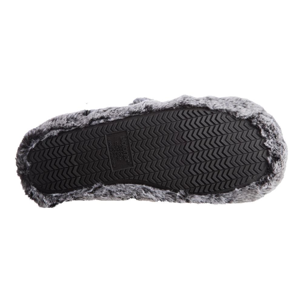 Women's Faux Fur Fey Novelty Hoodback Slippers in Black Bunny Ears Bottom Sole Tread