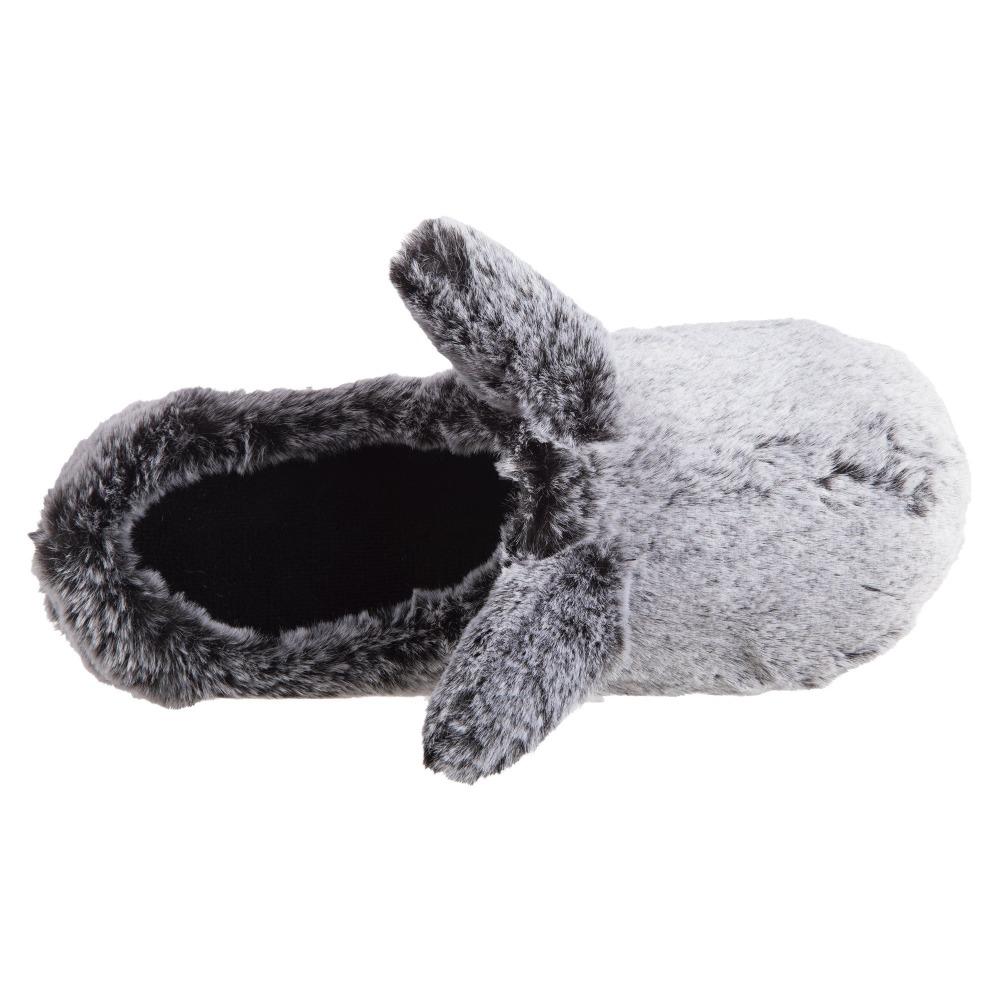 Women's Faux Fur Fey Novelty Hoodback Slippers in Black Bunny Ears Inside Top View